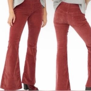 Free People Penny Pull on Rust/ Burgundy Flare Corduroy Jeans